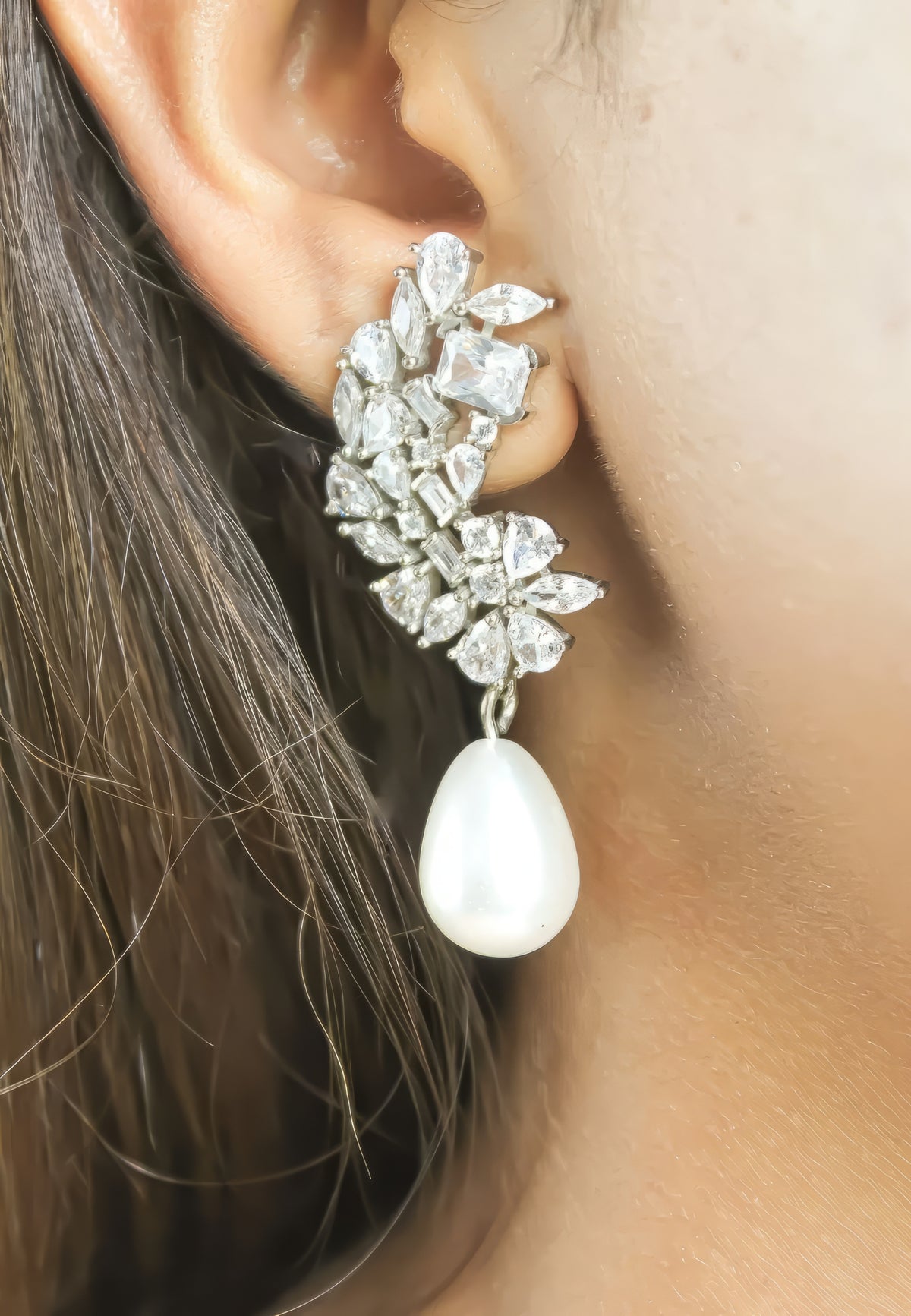 Silver Frosty Pearl Earrings Bombay Sunset