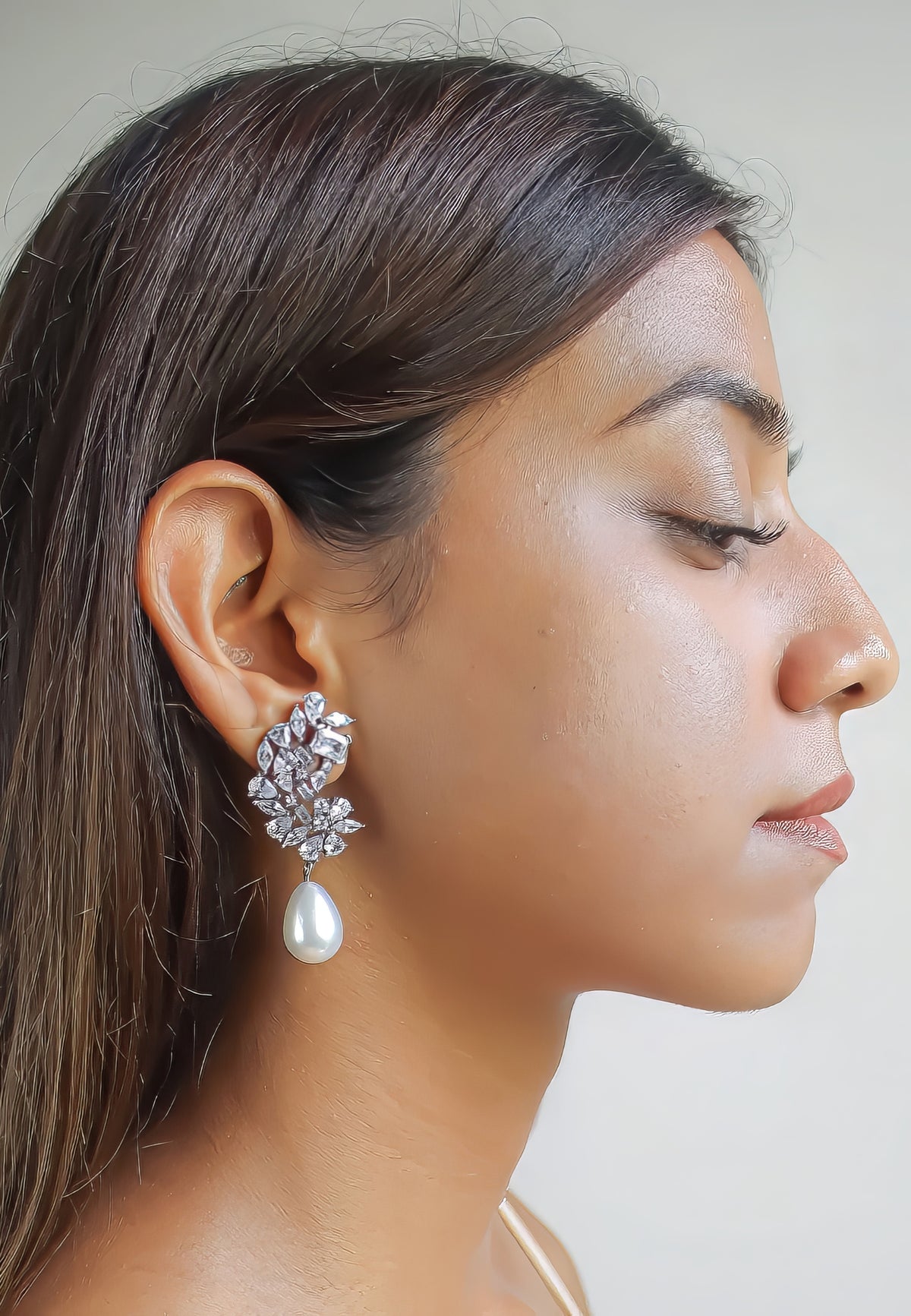 silver frosty pearl earrings Bombay Sunset