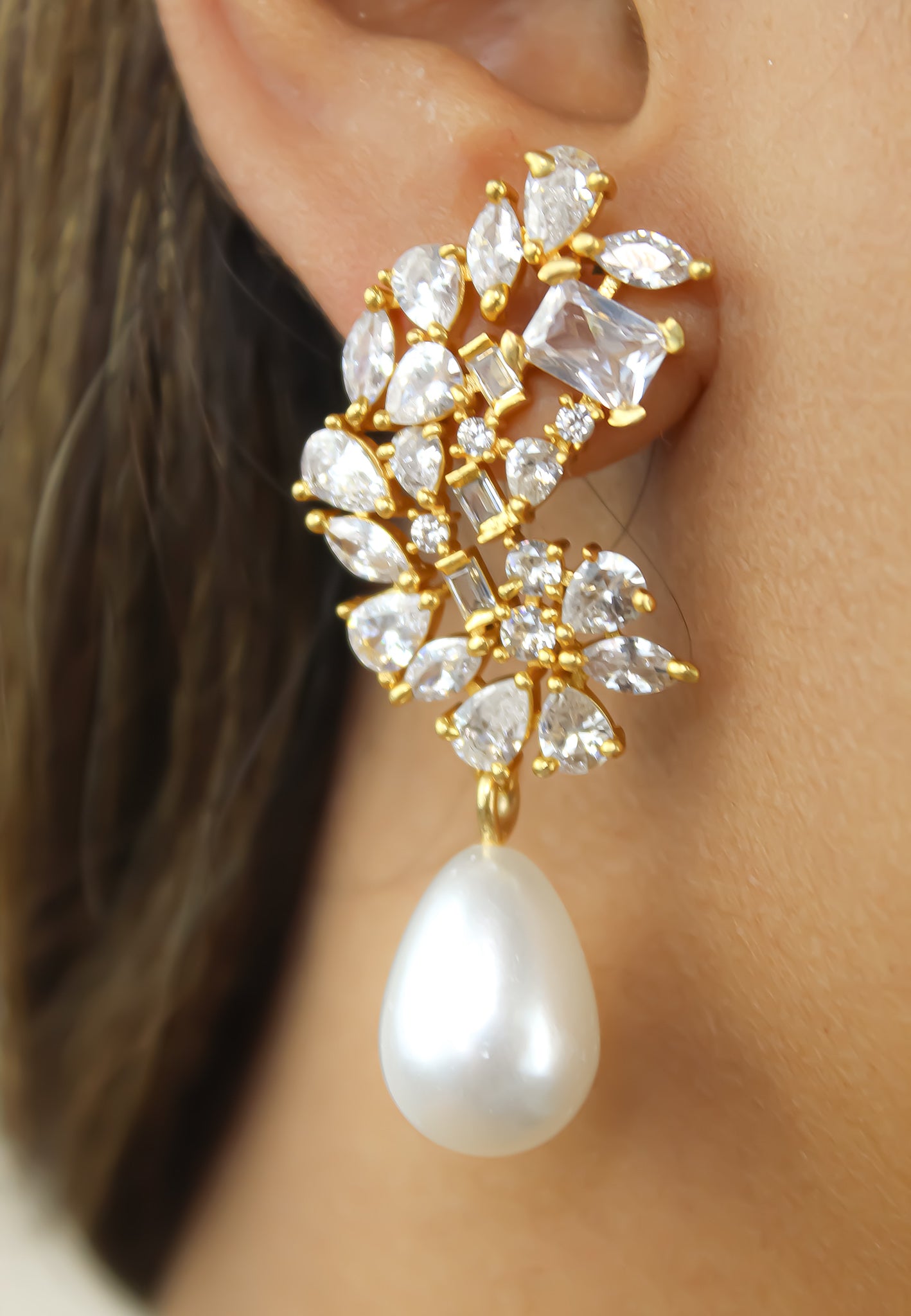 golden frosty pearl earrings Bombay Sunset
