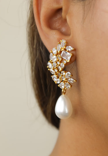 Golden Frosty Pearl Earrings Bombay Sunset